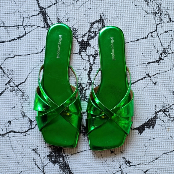 Jeffrey Campbell Shoes - Jeffrey Campbell Green Metallic Slides